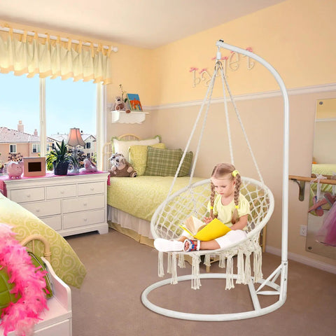 Kids Hammock Swing Chair For Indoor And Outdoor Fun, Handmade Macrame Knitted Hanging Seat For Toddlers Aged 2 To 5 in bedroom