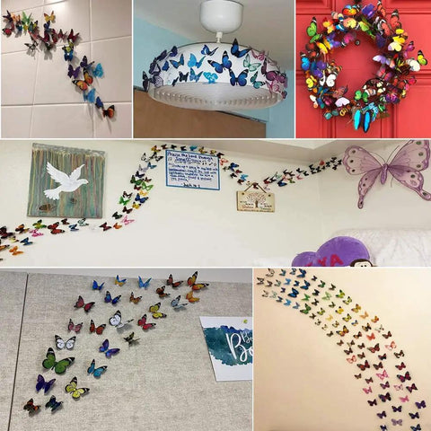 Collage of 80 Piece Butterfly Wall Decal Set With 3D Wings For Bright Home And Nursery Decor Peel And Stick Stickers In Four Styles