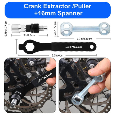 Crank extractor and 16mm spanner from All In One Bicycle Tire Repair Kit With Portable Pump Patch Kit Levers Wrench Chain Tool