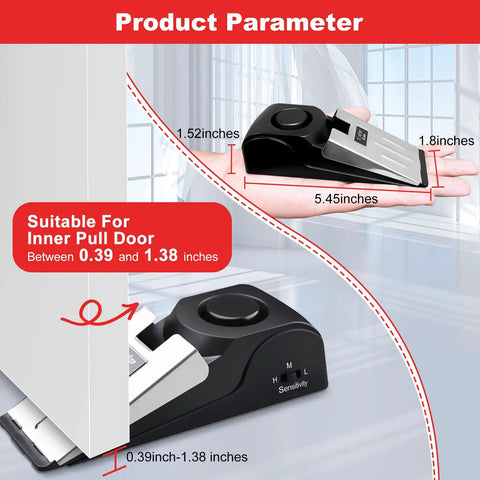 Dimensions of the door stop alarm from the 4 Pack Portable Door Lock And Door Stop Alarm Kit For Home Security And Travel Privacy Tool Free Install Keeps Bad Guys Out Ideal For Hotels Apartments And Dorm Rooms Easy Setup