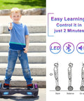 Young boy using a Seat Attachment for 6.5 Inch Self Balancing Scooters Go Kart with Bluetooth and LED lights, showing control ease.