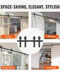 Sliding Barn Door Hardware Kit 8 Ft Heavy Duty Track Kit For Double Doors With Smooth Silent Pulley Supports Up To 330 Lbs Fits 3.7 To 4.3 Ft Total Width And Door Panels 1.3 To 1.8 Inches Thick Includes Two Section Tracks used in various rooms.