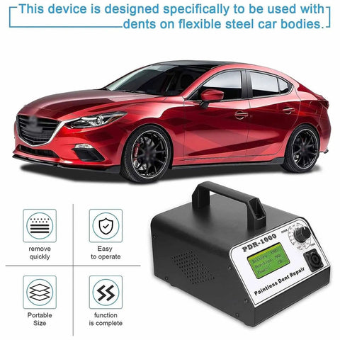 Pro Grade 1000W Car Dent Repair Kit With Digital Control Induction Heating for Paintless Dent Removal next to red car