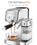 Premium Espresso Machine With Auto Milk Frother And 20 Bar Italian High Pressure Pump For Rich Crema And Silky Microfoam Lattes in stainless steel.
