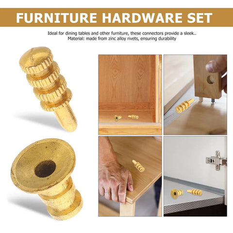 Leaf Connector Kit Set For Furniture And Wardrobe Shelves, zinc alloy dowel pins with copper sleeves in furniture setup, 24 pack.