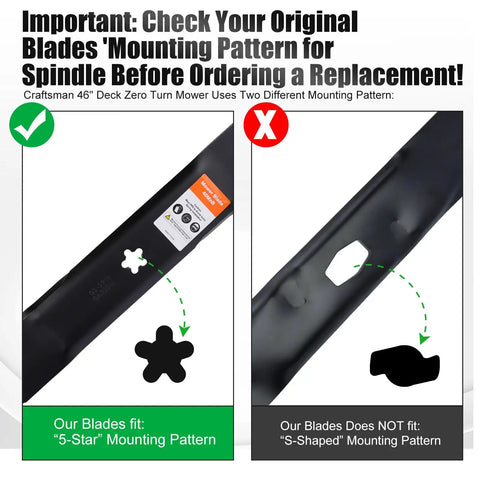 YTH22V46 Blades For Husqvarna 46 Inch Mower High Lift Blade Set With Easy 5 Star Mounting Pattern Replace 405380 532405380 chart