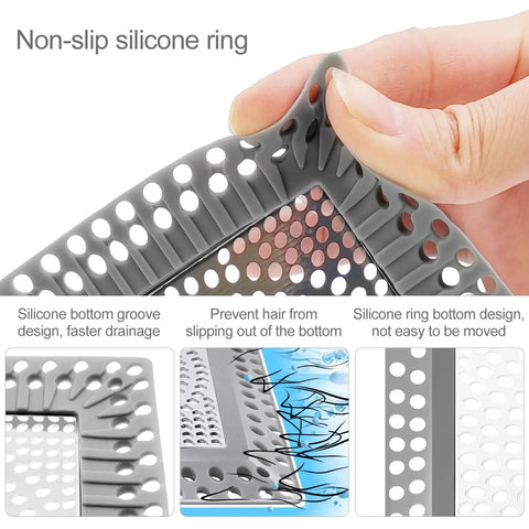 Shower Drain Hair Catcher And Strainer Cover for Stainless Steel and Silicone Drainage with non-slip silicone ring detail