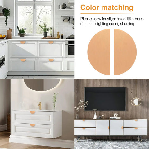 2 Pack Finger Edge Pull Self Stick Cabinet Drawer Pulls Aluminum Alloy Semi Circle Double Hole Handle in modern kitchens and furniture settings