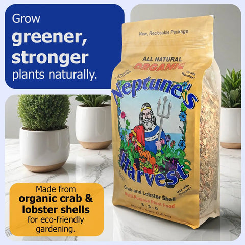 Crab And Lobster Shell Plant Food 5-3-0 With Kelp Meal 1-0-2 Dual Pack Organic Fertilizer For Lawn And Garden That Boosts Soil Health Root Strength Moisture Retention And Big Growth, 4 lb bag