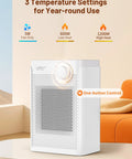 Compact Indoor Electric Space Heater 1200W PTC Fast Heating, Portable Heater with 3 temperature settings on a table.
