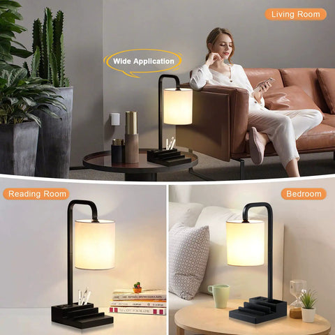 Set Of 2 Bedside Lamps With 3 Way Dimmable Touch Control Built In USB Ports And An AC Outlet Nightstand Table Lamps displayed in various rooms