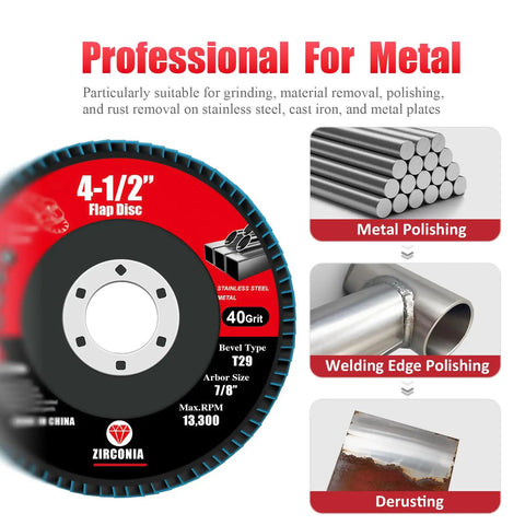 60 Pack Flap Discs 4 1/2 Inch For Angle Grinder Set With 40 60 80 120 Grit Type 29 Zirconia Abrasive Wheels 7/8 Inch Shank