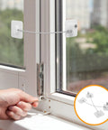 2 Pack Childproof Safety Locks For Refrigerator, Cabinets And Windows, showing lock installation on window using steel wire