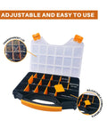 18 Compartments Hardware Gear Organizer Box With Removable Dividers And Accessible Hinged Lid, clear lid open view
