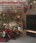 Two Pack Cable Management Box With Bamboo Lid, Large Wires Organizer, placed under a Christmas tree to hide cords, black.