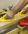 Using Heavy Duty Smart Heel Hook Push Block With Superior Rock Solid Grip For Tablesaw Safety Kickback Prevention and Smooth Woodworking Control Two Pack Yellow.