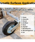 Beefy Heavy Duty Gate Helper Caster 2 Pack With Six And A Quarter Inch Wheel Supports Up To 500 Lbs For 1 To 2 Inch Metal Frame Swing Gates Prevents Dragging On Grass Gravel Or Concrete Stem Mount Easy Install, wheel on chain-link gate
