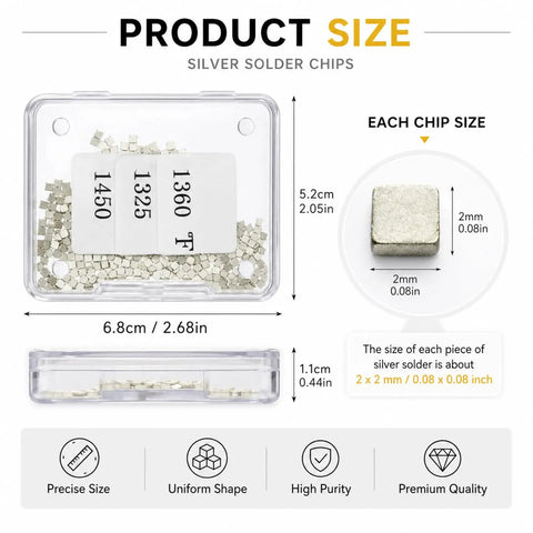 About 500 Silver Solder Chips For DIY Jewelry Making 2x2 mm Ultra Tiny Precut Pellets 4.5 g Total Easy Bond Medium Density E M H