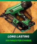 Cordless 18V 30 Degree Paper Tape Framing Nailer Kit With 4Ah Battery on wooden surface, side view