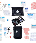 First aid contents of Urban Emergency Survival Vest Kit With Fire Resistant Waterproof Vest For Hurricanes And Earthquakes Prepper Ready Disaster Gear Premium Black Box Gift