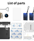 List of parts for Bluetooth Drawer Lock For Cabinets With RFID And NFC, including lock unit, RFID cards, and screws.