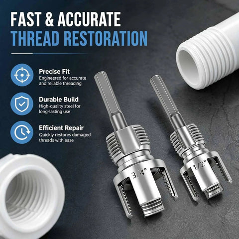 Heavy Duty Dual Function Pvc Pipe Threader Kit With 1 2 And 3 4 Inch Dies For Internal External Threading Compatible With Electric Drill - close-up of dies