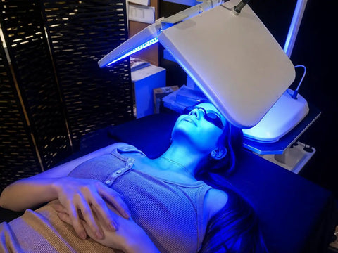 IPL Laser Safety Goggles With Anti Fog Lenses For Hair Removal And Tanning Sessions Offering 200Nm To 2000Nm Blocking on client during treatment.