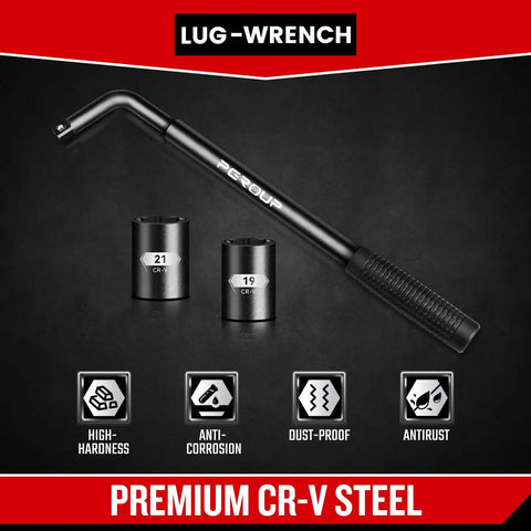 Telescoping Lug Wrench Set With 19mm And 21mm CR-V Steel Sockets, Extended Lug Nut Removal Tool For Cars, Trucks And Vans