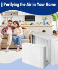Couple with child in living room beside 3 Pack 401 Replacement Filter For AprilAire 2400 And Space Gard 2400 Whole House Purifier