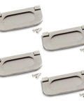 Four Pack 3 Inch Modern Hidden Recessed Door Pull Handles In Silver Zinc Alloy For Cabinets with Mounting Screws Displayed