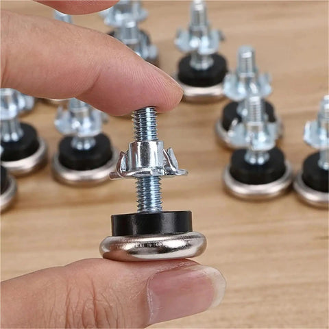 24 Pack M6 Adjustable Furniture Leveling Feet With T Nut in hand showing secure lock and broad base design.