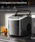 Countertop Ice Maker With Handle For Home Kitchen, Fast Bullet Ice Production, dimensions 11.57x11.42x8.74 inches, on counter
