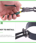 Close-up of pliers from 16 Piece Pro Grade Piston Ring Compressor Tool Set With Pliers, Ring Spreader, And 14 Band Ratchet.