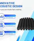 24 Pack Curved Acoustic Foam Panels 3X12X12 Inches Killer Sound Blocking Wedge Tiles showing innovative acoustic design features.