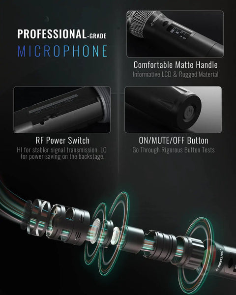 True Diversity UHF Wireless Microphone System With Auto Scan And 1000 Tunable Channels showing controls and interior components