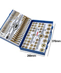 Top Pick Alloy Steel Tap And Die Set With 86 Pieces Includes T Handle Holders Gauges For Metalworking And Rethreading Tasks Perfect Metric Tool Kit For Your Home Workshop Or Industrial Garage Jobs. 260mm x 370mm case