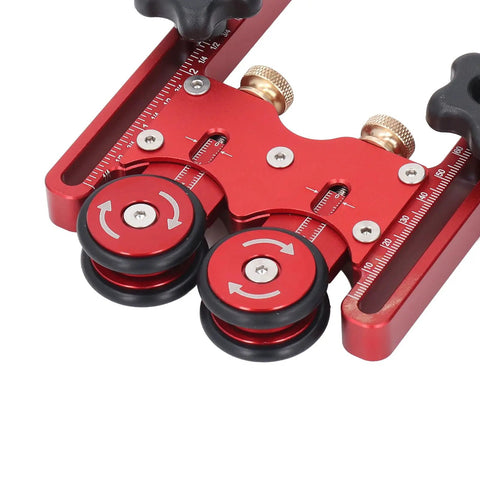 Close-up of Heavy Duty Table Saw Roller Stand with Aluminum Alloy Construction and Dual Wheel Bearing Roller for Pro Woodworking