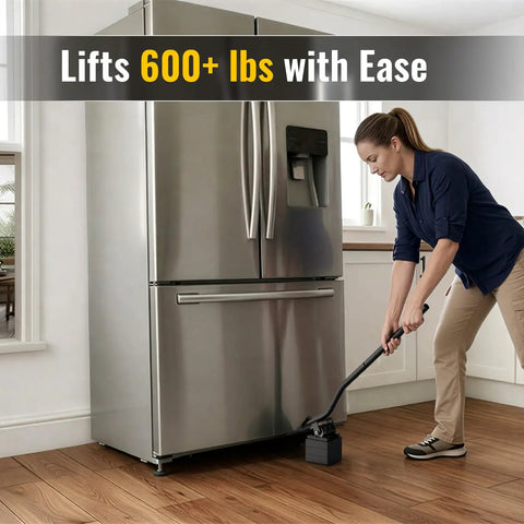 Heavy Duty Furniture Lifter Jack For Carpet Sliders And Hardwood Floors 660 Lb Capacity Includes Four Stackable Blocks To Raise Furniture Easily Smooth Rolling Wheels Back Saving Tool lifting refrigerator on wood floor