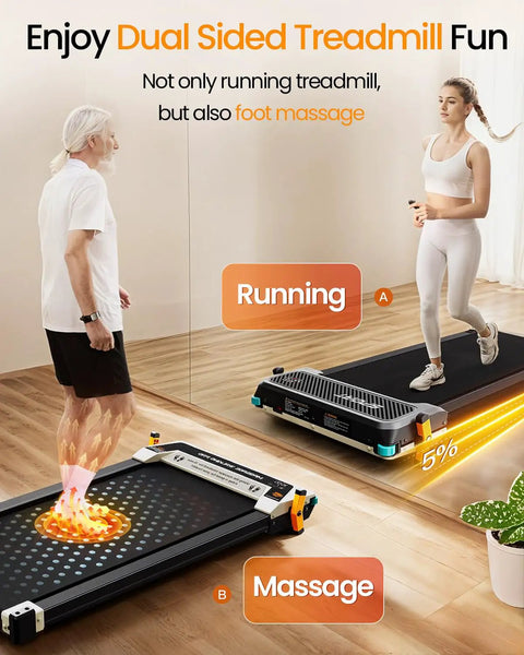 Dual-Sided Walking Pad Treadmill With Incline And Shiatsu Foot Massager, 2-In-1 Under Desk Cardio Machine For Home Office