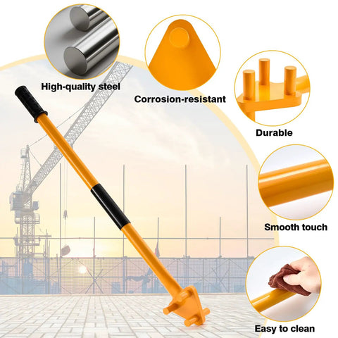 Heavy Duty Manual Rebar Bender Tool For 5/8 Inch Steel Bar and Rope Bending with Anti Skid Grip Sleeve Gloves shown with steel and durable features.
