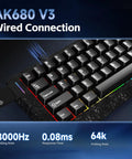 Blazing Fast 8000Hz Polling Rate Wired Gaming Keyboard Featuring Crisp Magnetic Analog Switches And Snappy Zero Lag Performance For Ultimate 60 Percent Compact Rig Setup And Next Level Ultra Quick Actuation, showing keys and wired connection.