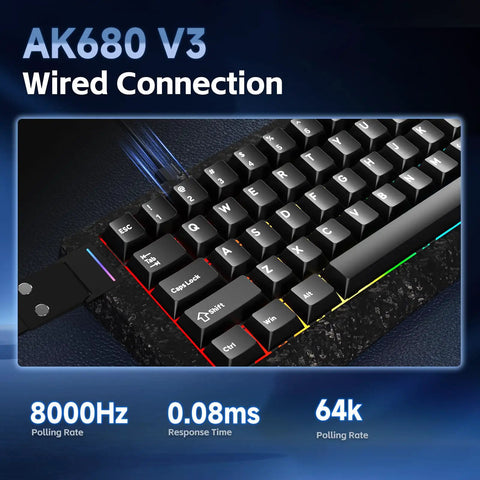 Blazing Fast 8000Hz Polling Rate Wired Gaming Keyboard Featuring Crisp Magnetic Analog Switches And Snappy Zero Lag Performance For Ultimate 60 Percent Compact Rig Setup And Next Level Ultra Quick Actuation, showing keys and wired connection.
