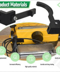 Collapsible Dust Hose Guide And Outfeed Hook For Dw735 Planers showing durable black material mounted on yellow planer.