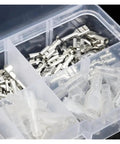 Solid Assortment Kit For 120 Pieces Insulated Male Female Wire Connectors With Crimp Terminals In 2 Point 8 4 Point 8 And 6 Point 3 Millimeter Sizes Perfect Spade Electrical Adapters For Any Hissy Fit Repair Job Right Now, clear plastic box