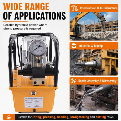 Heavy Duty 750W Electric Hydraulic Pump With Double Acting Design And Pedal Switch Cranking 10000PSI And Dead Accurate Pressure Gauge For Real Shop Work And No Hassle Operation