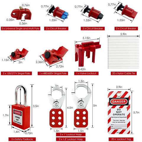 Lockout Tagout Kit for Circuit Breakers With Clamp On Locks, Group Lockout Hasps, and Tags, Universal Multi Pole Breaker Lockout in a Rugged Pocket Bag, OSHA Compliant Safety Set for Quick, Safe Lockout Procedures