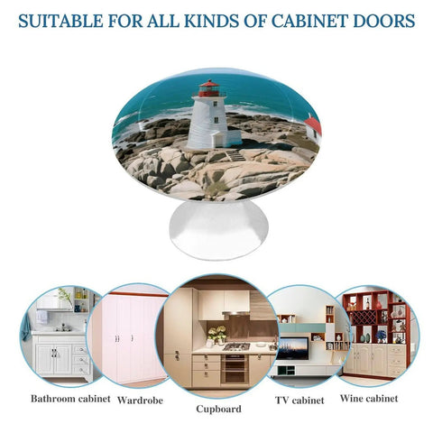 Lighthouse 1.1 Inch Cabinet Knobs Set of 2, Stainless Steel Aluminum Alloy Drawer Pulls with lighthouse image for cabinets and closets.