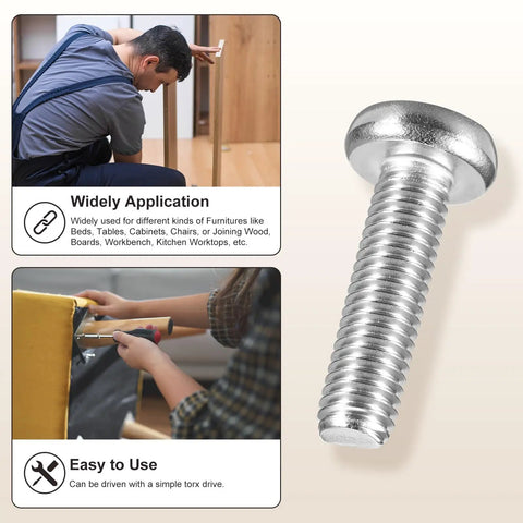 M6 30mm Pan Head Torx Security Screws 10 Pack Silver Fasteners, stainless steel screw, ideal for furniture assembly.