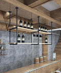37 Inch Black Ceiling Mount Shelf Bracket Set With 3 Pairs U Shape Pipe Brackets for Kitchen Storage, no planks included, installed