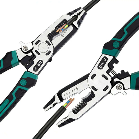 10 In 1 Wire Stripper Tool For Copper Aluminum And Steel Wires Heavy Duty Multifunction Cable Cutter with CR-V blades shown in use